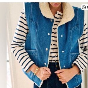 Sézane Shearling-Lined Denim Vest - Sherpa Jean Gilet